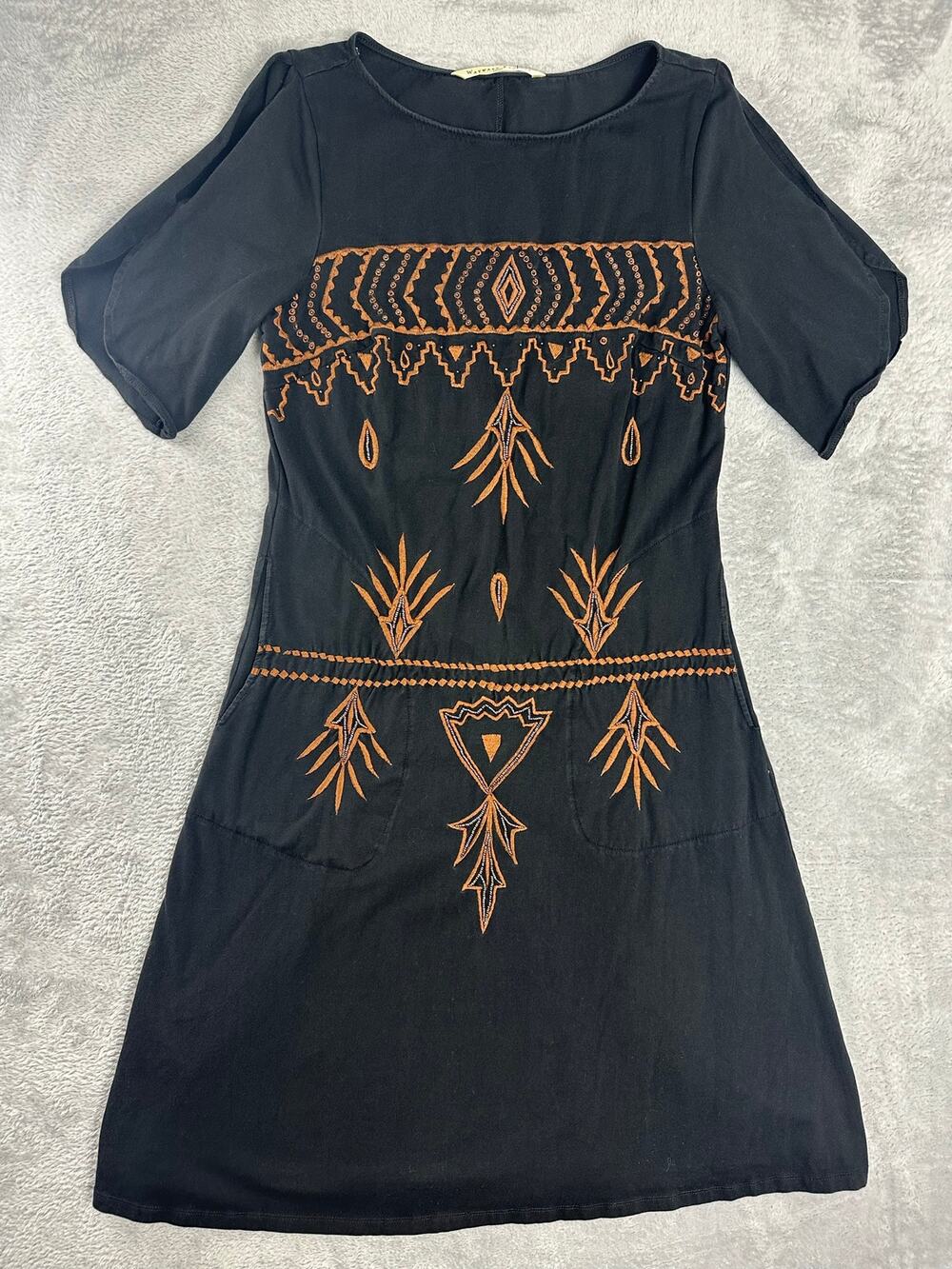 Wayward Fancies eShakti Black Beaded Embroidered Midi Dress Size 14 L